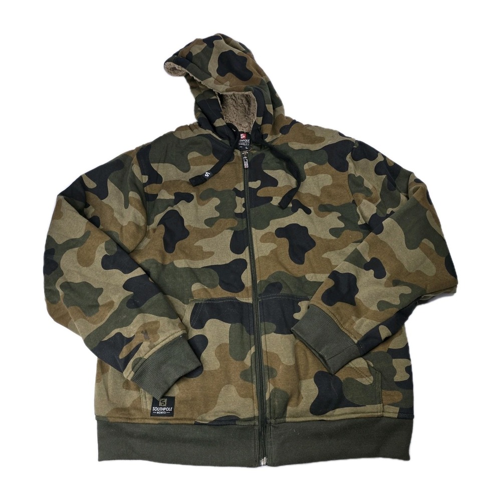 SOUTHPOLE Hoodie Jacket Mens Camouflage L Full Zip Lined Y2K Vintage